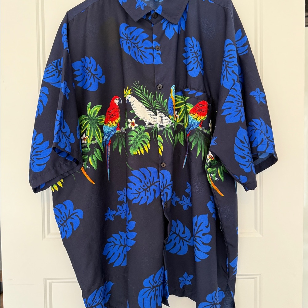 Tropical Blue Parrot Print Men's Shirt Rima Vintage XXL